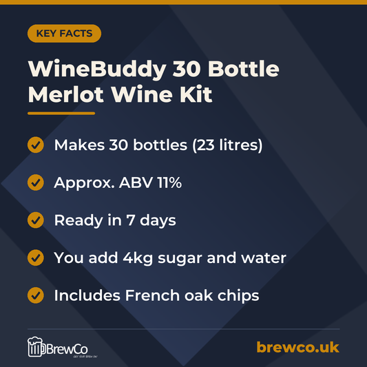 WineBuddy 30 Bottle Merlot Wine Kit – key facts