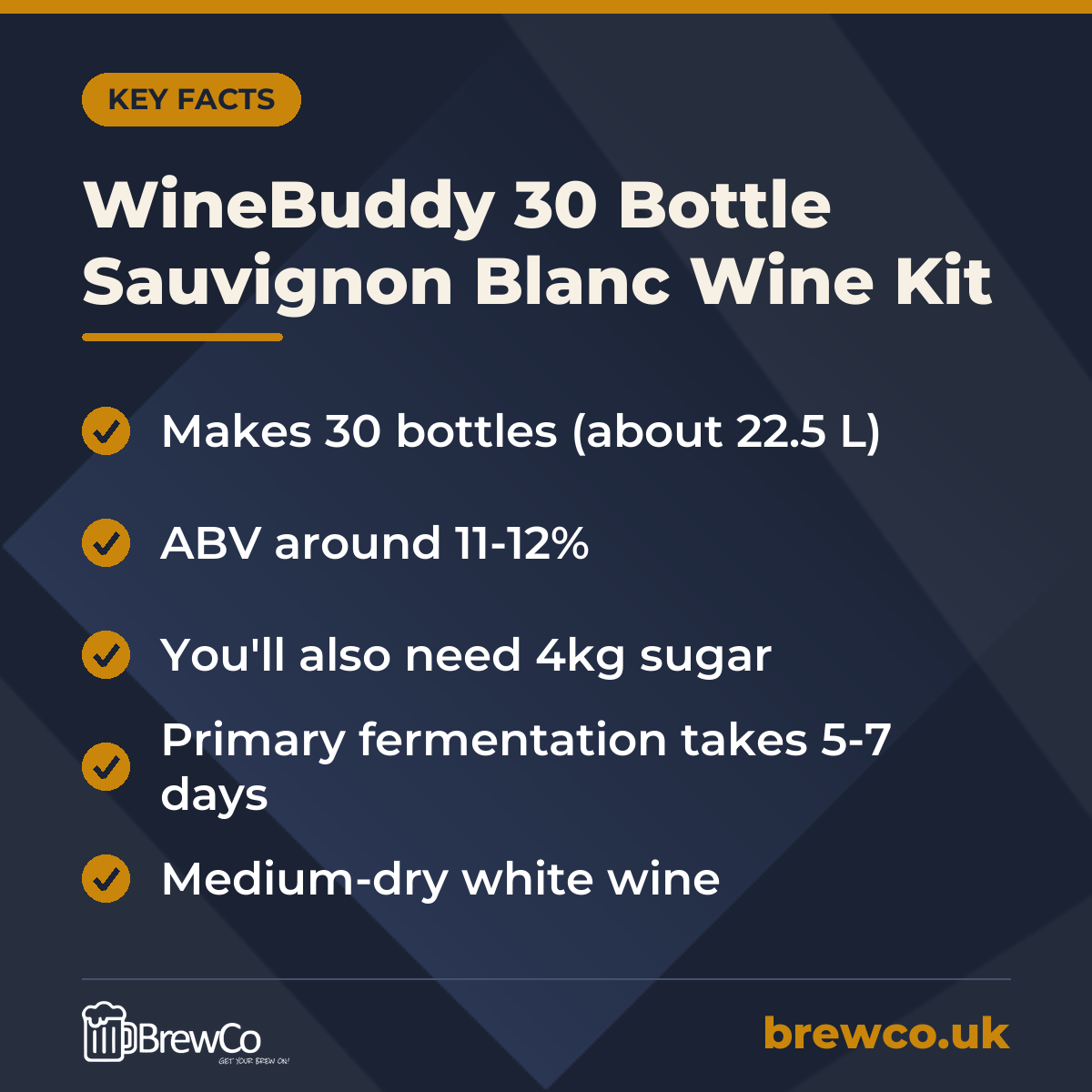 WineBuddy 30 Bottle Sauvignon Blanc Wine Kit – key facts