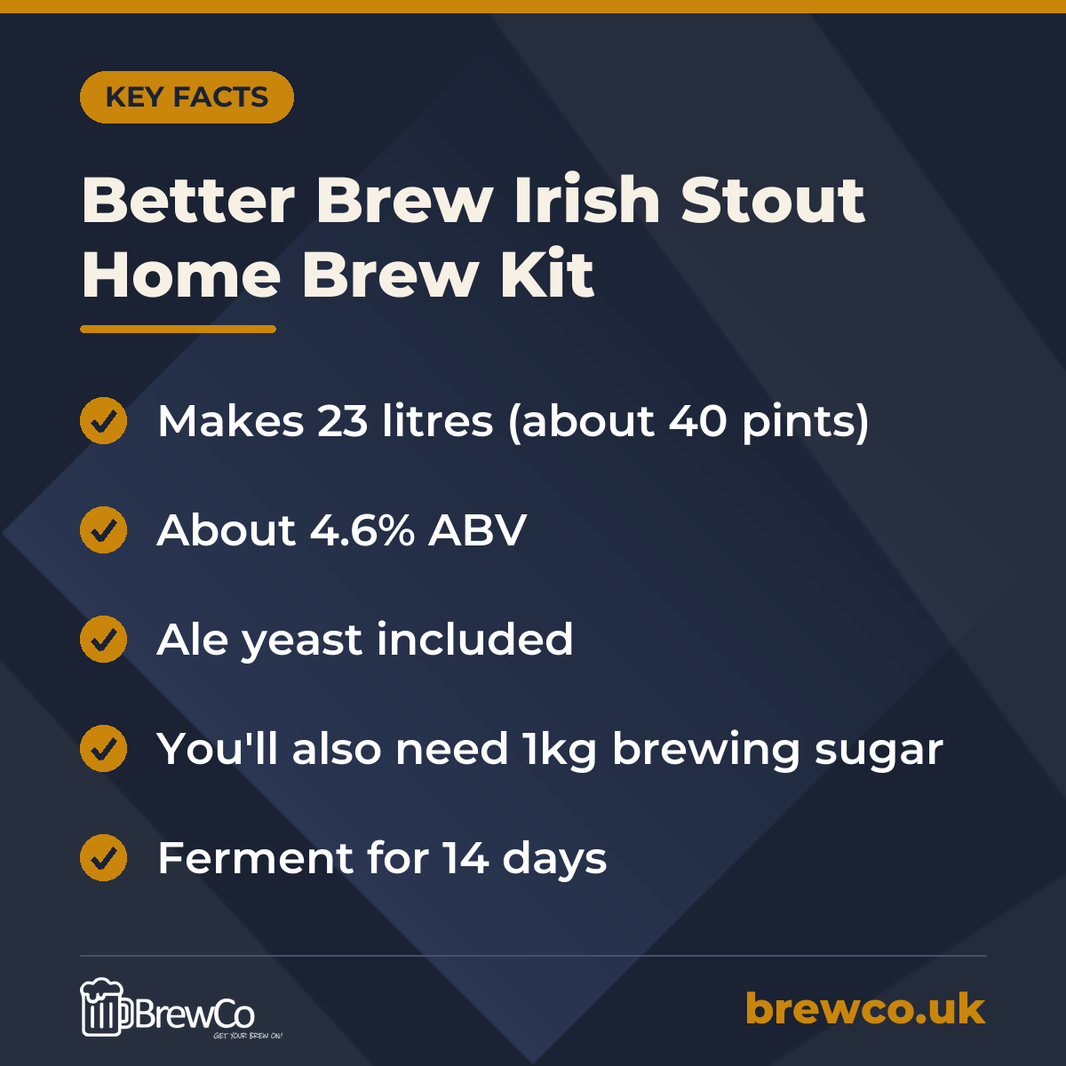 Better Brew Irish Stout Home Brew Kit – key facts