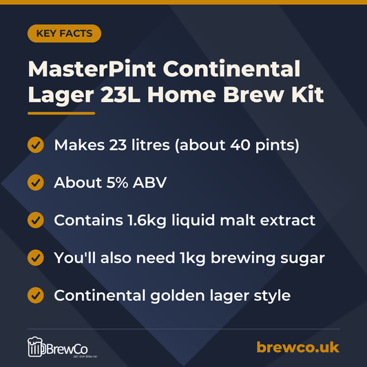 MasterPint Continental Lager 23L Home Brew Kit – key facts