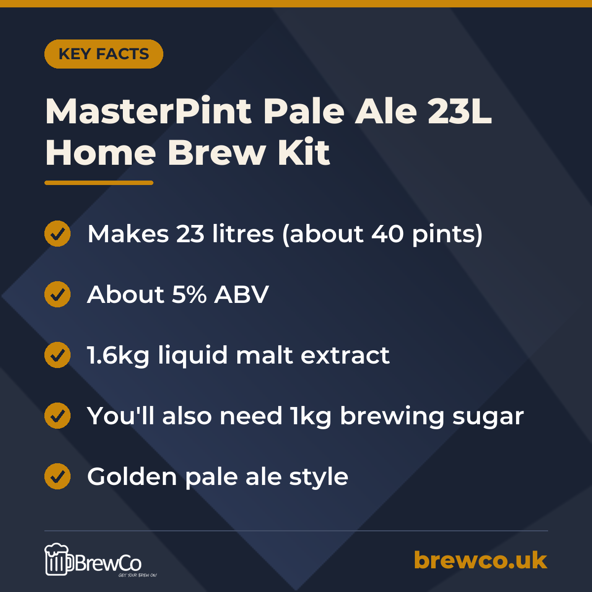 MasterPint Pale Ale 23L Home Brew Kit – key facts