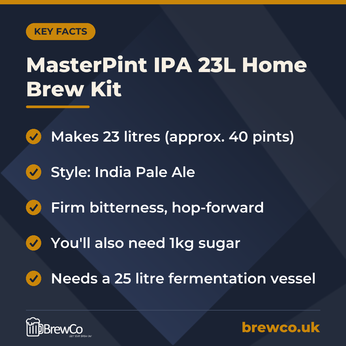MasterPint IPA 23L Home Brew Kit – key facts