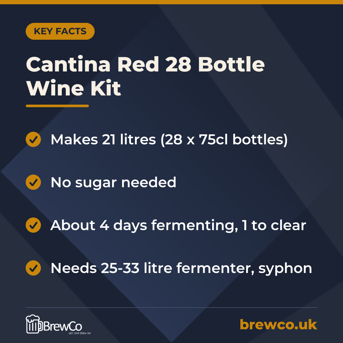 Cantina Red 28 Bottle Wine Kit – key facts