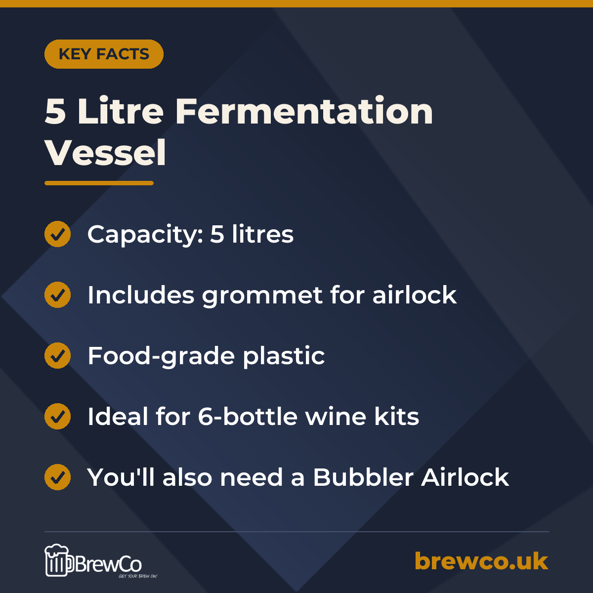 5 Litre Fermentation Vessel – key facts