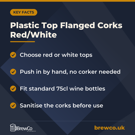 Plastic Top Flanged Corks Red/White – key facts