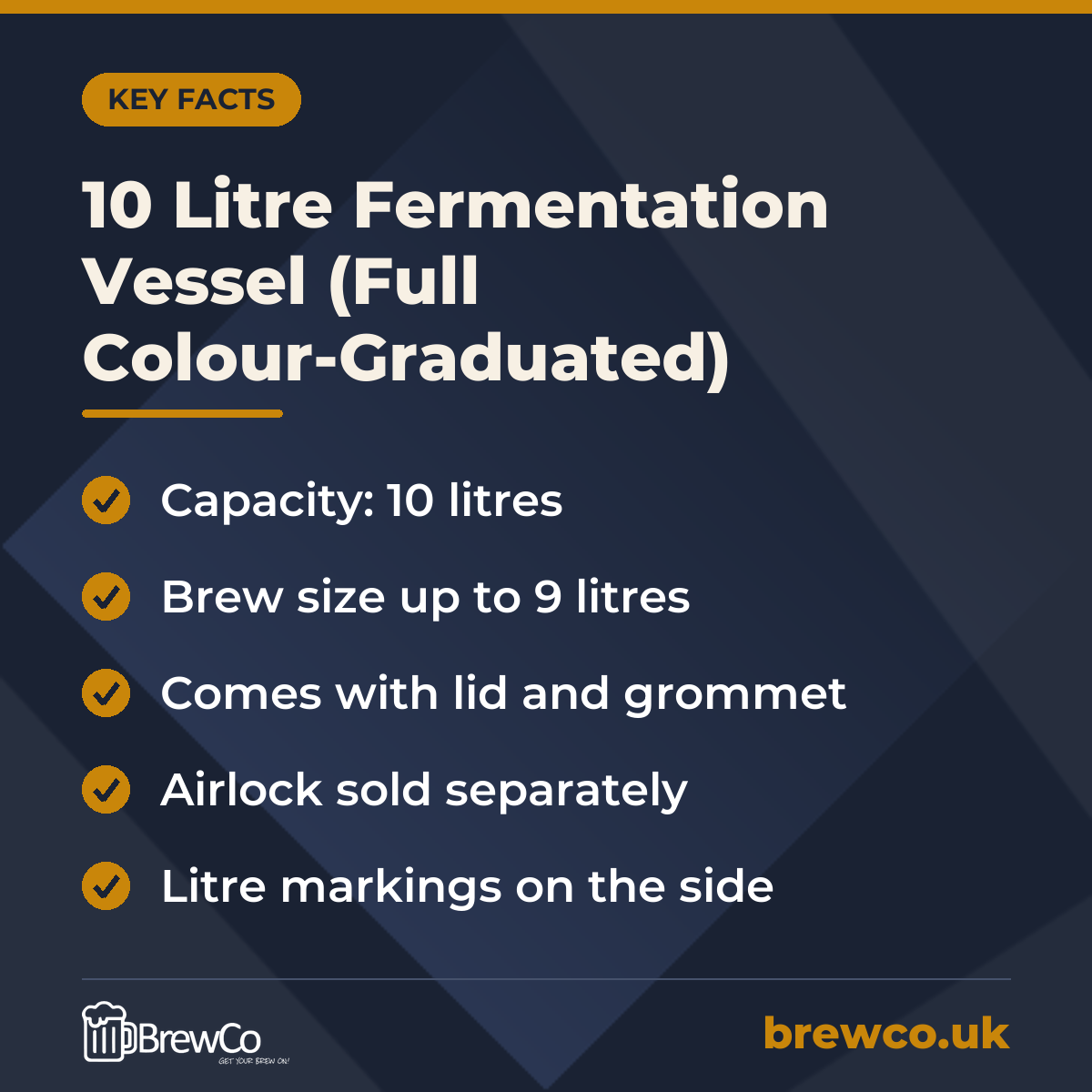 10 Litre Fermentation Vessel (Full Colour-Graduated) – key facts