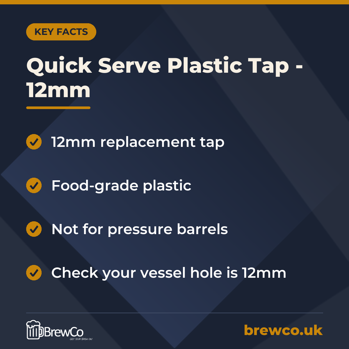 Quick Serve Plastic Tap - 12mm – key facts