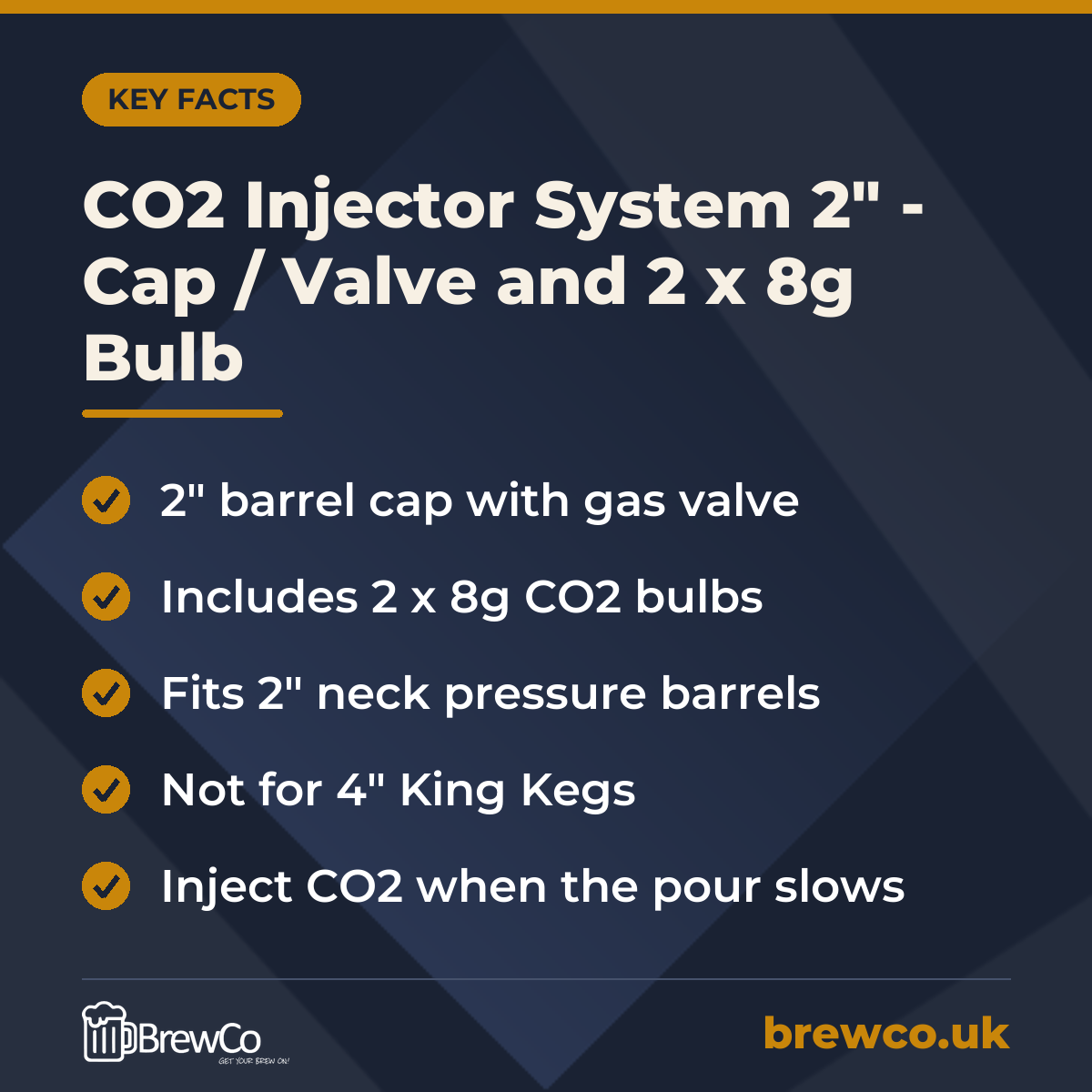CO2 Injector System 2" - Cap / Valve and 2 x 8g Bulb – key facts