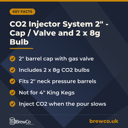 CO2 Injector System 2" - Cap / Valve and 2 x 8g Bulb – key facts