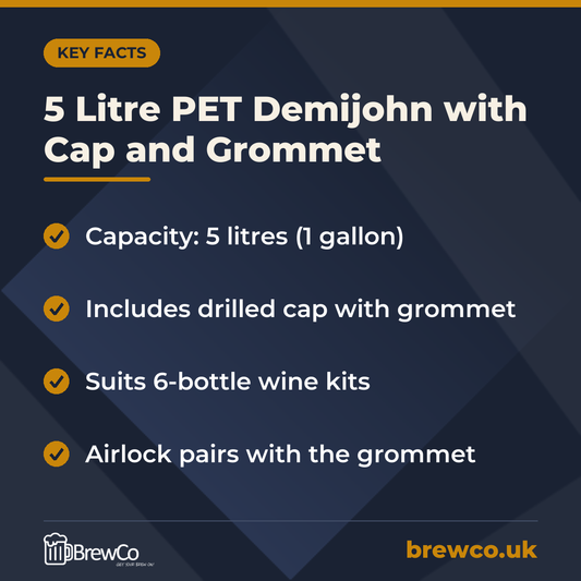 5 Litre PET Demijohn with Cap and Grommet – key facts