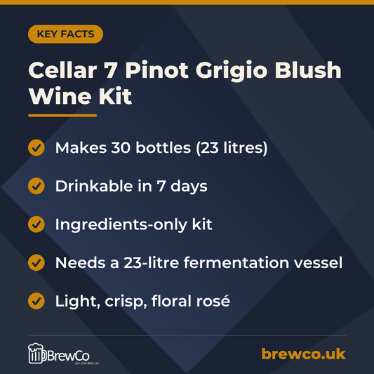 Cellar 7 Pinot Grigio Blush Wine Kit – key facts