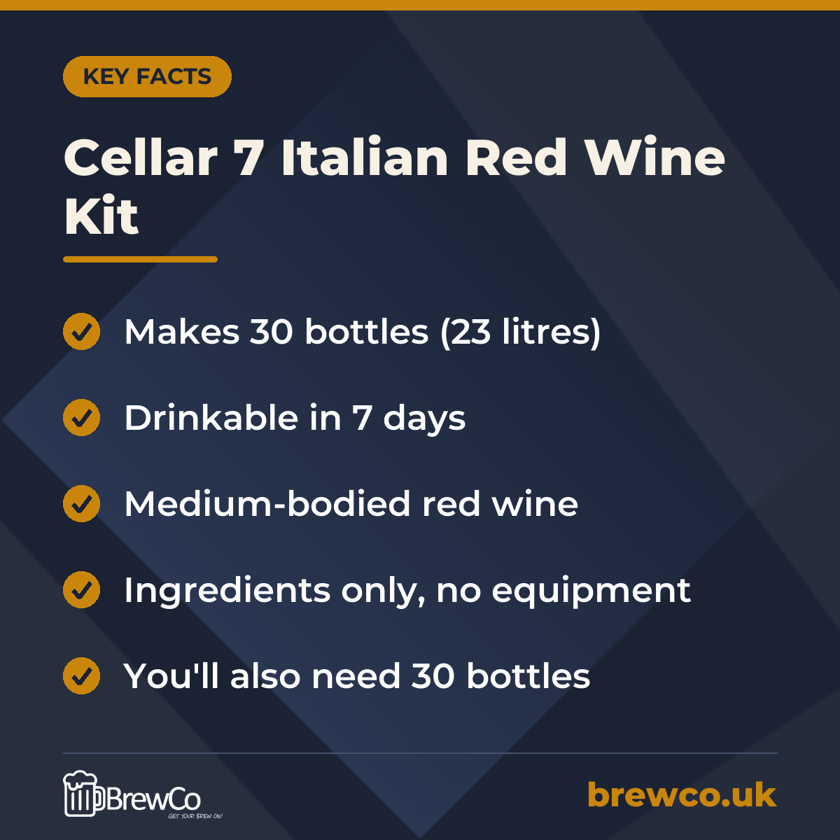 Cellar 7 Italian Red Wine Kit – key facts