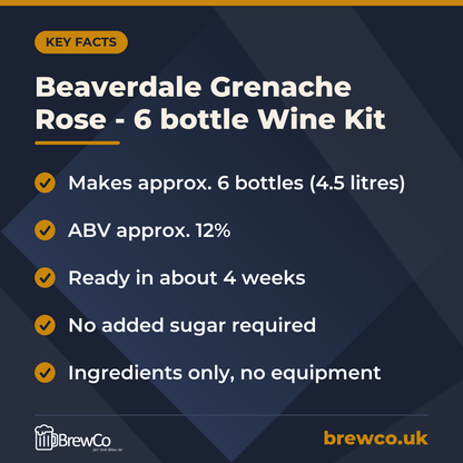 Beaverdale Grenache Rose - 6 bottle Wine Kit – key facts