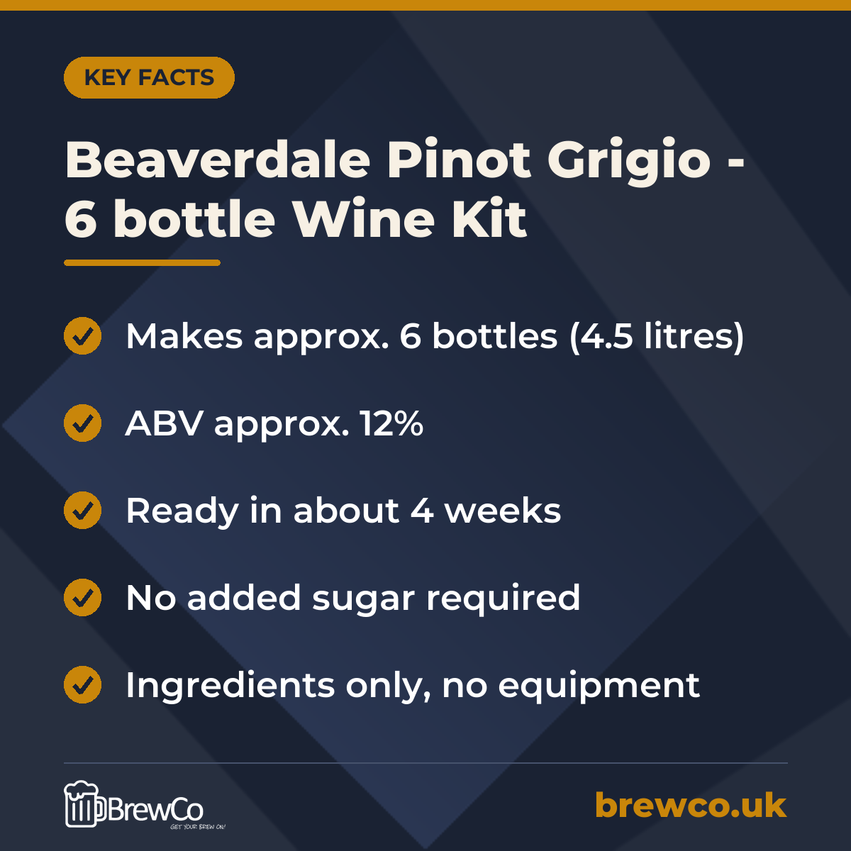 Beaverdale Pinot Grigio - 6 bottle Wine Kit – key facts
