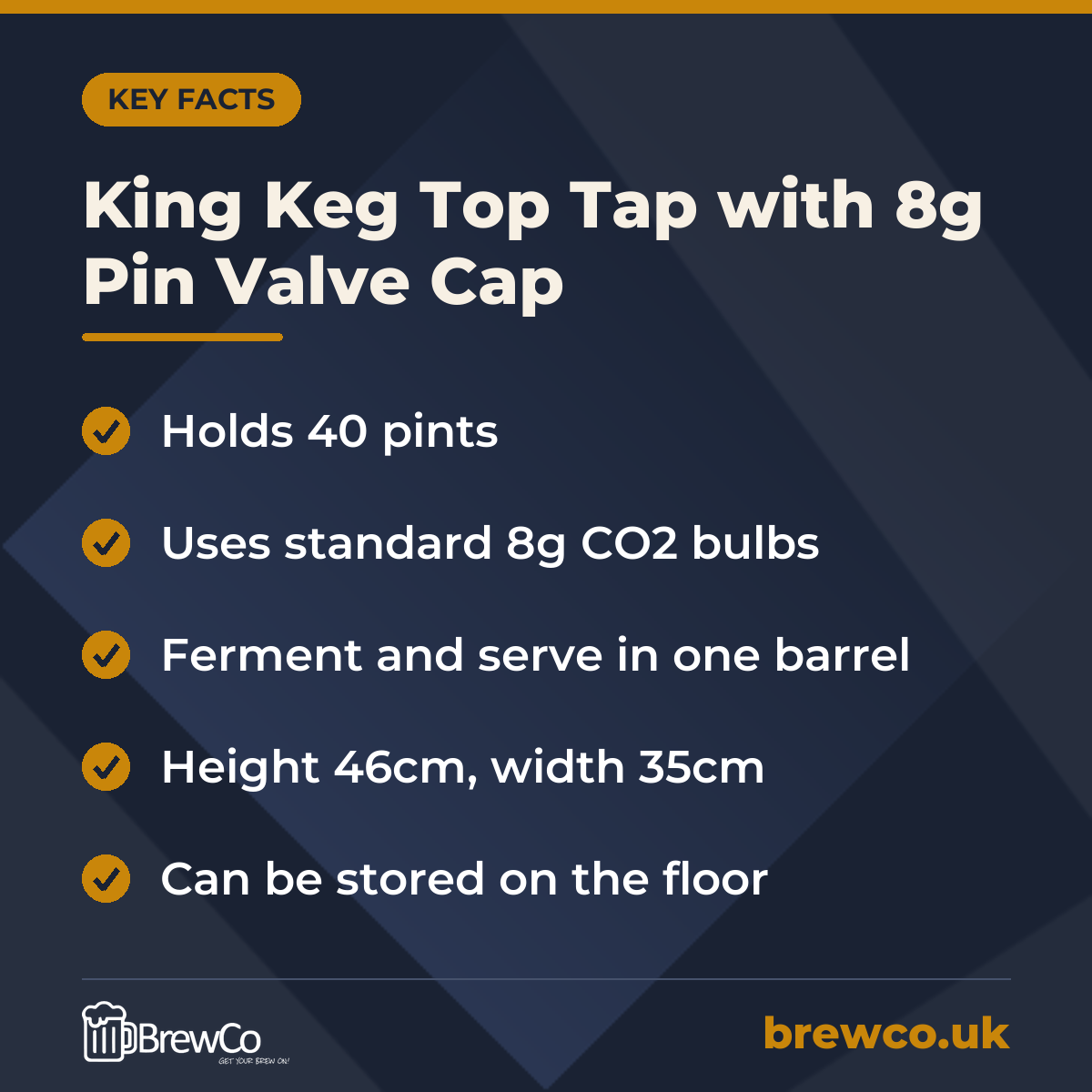 King Keg Top Tap with 8g Pin Valve Cap – key facts