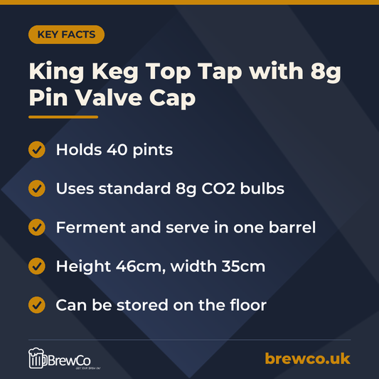 King Keg Top Tap with 8g Pin Valve Cap – key facts