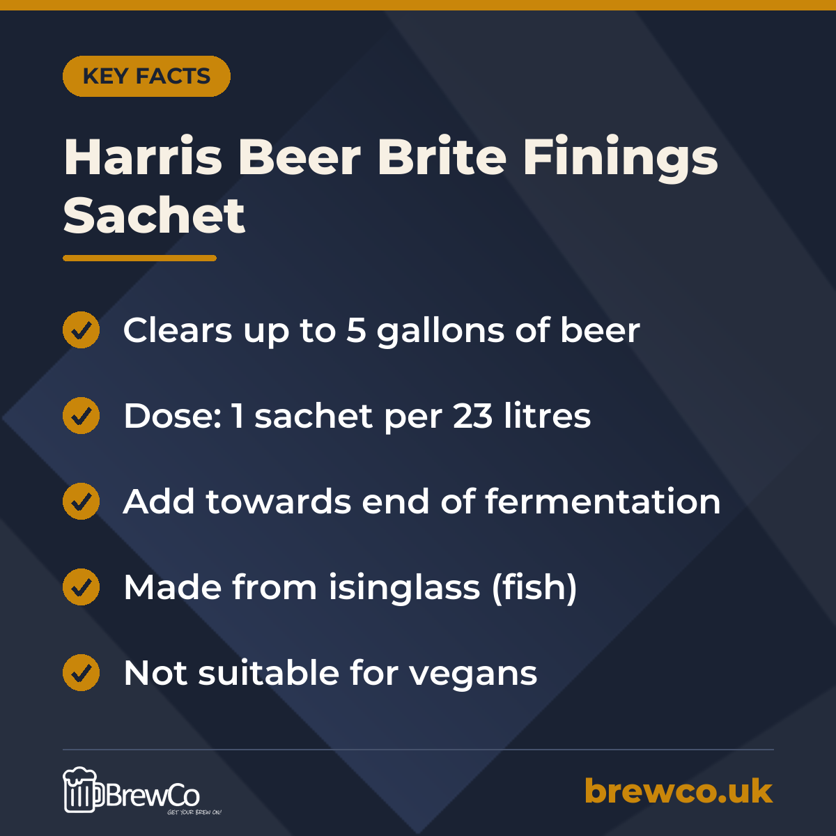 Harris Beer Brite Finings Sachet – key facts