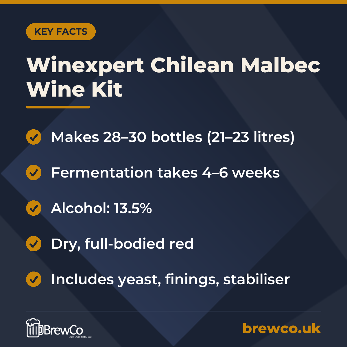 Winexpert Chilean Malbec Wine Kit – key facts