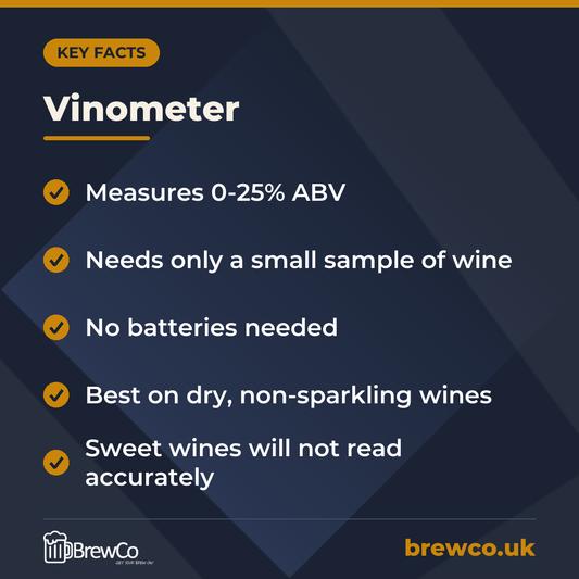 Vinometer key facts: measures 0-25% ABV, needs only a small sample of wine, no batteries needed