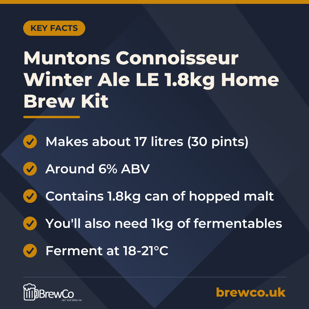 Muntons Connoisseur Winter Ale LE 1.8kg Home Brew Kit – key facts