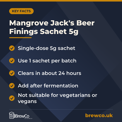 Mangrove Jack's Beer Finings Sachet 5g – key facts