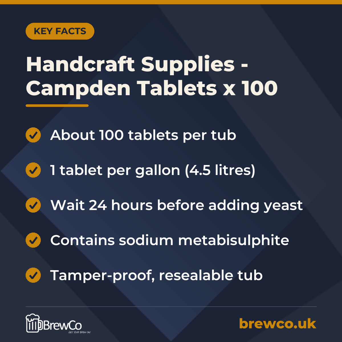 Handcraft Supplies - Campden Tablets x 100 – key facts