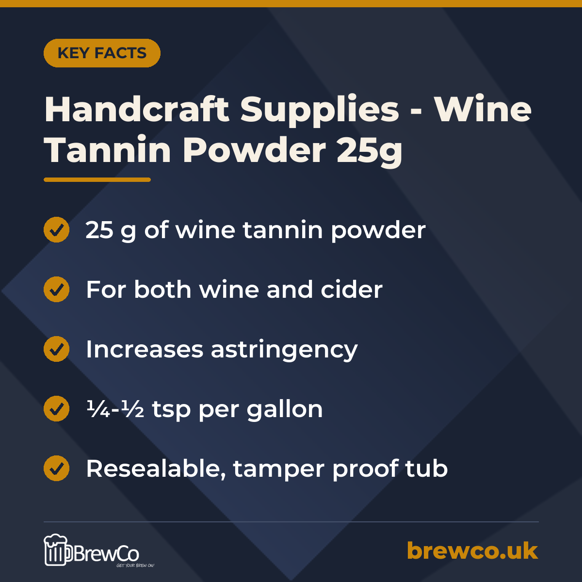 Handcraft Supplies - Wine Tannin Powder 25g – key facts