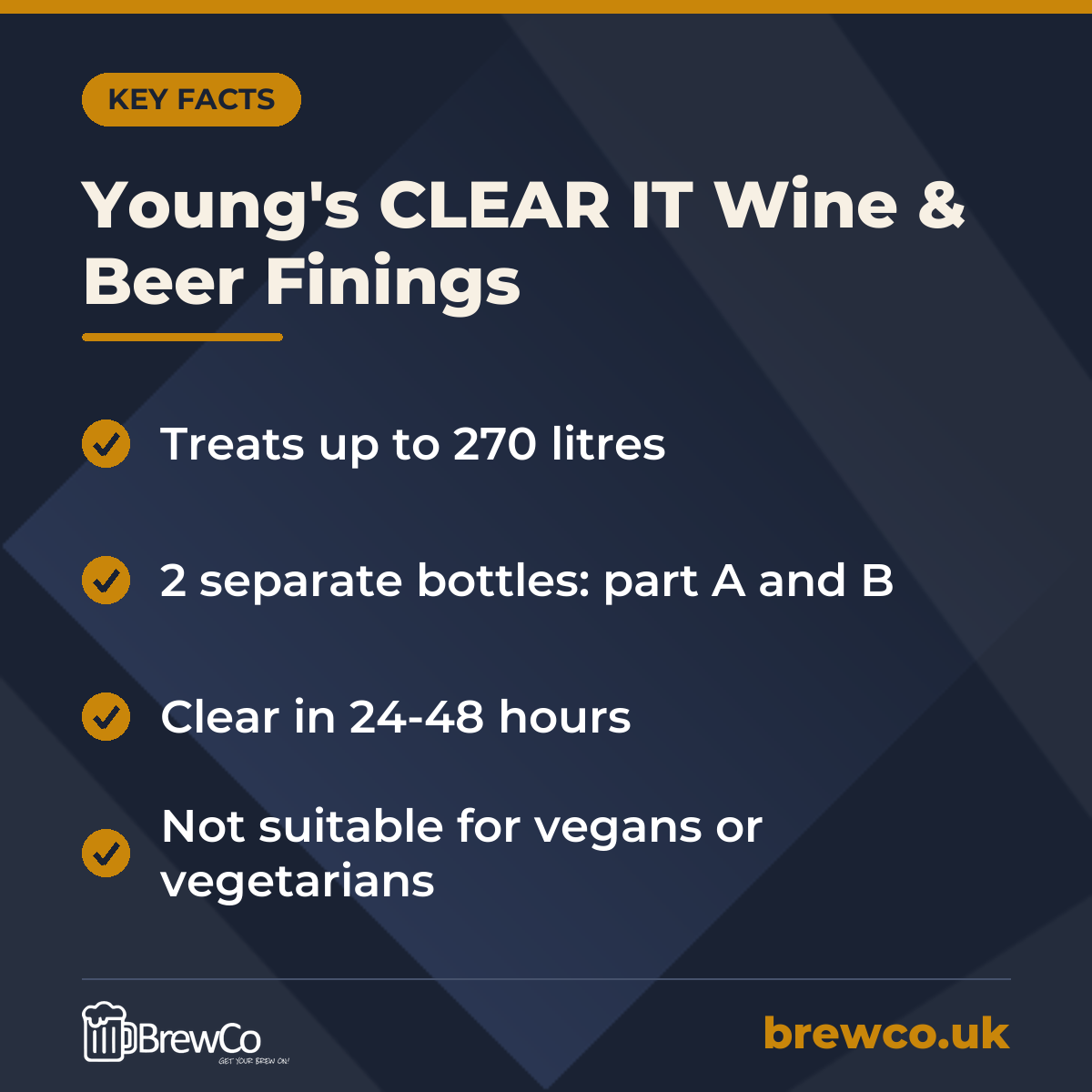Young's CLEAR IT Wine & Beer Finings – key facts