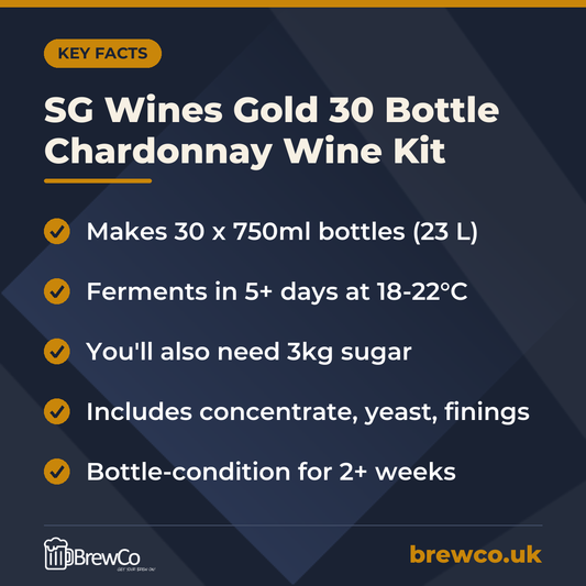 SG Wines Gold 30 Bottle Chardonnay Wine Kit – key facts
