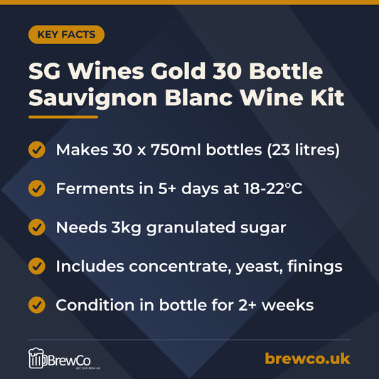 SG Wines Gold 30 Bottle Sauvignon Blanc Wine Kit – key facts