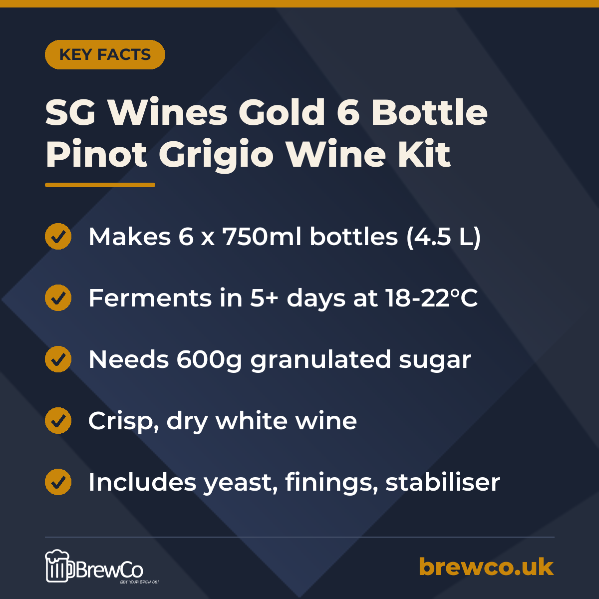 SG Wines Gold 6 Bottle Pinot Grigio Wine Kit – key facts