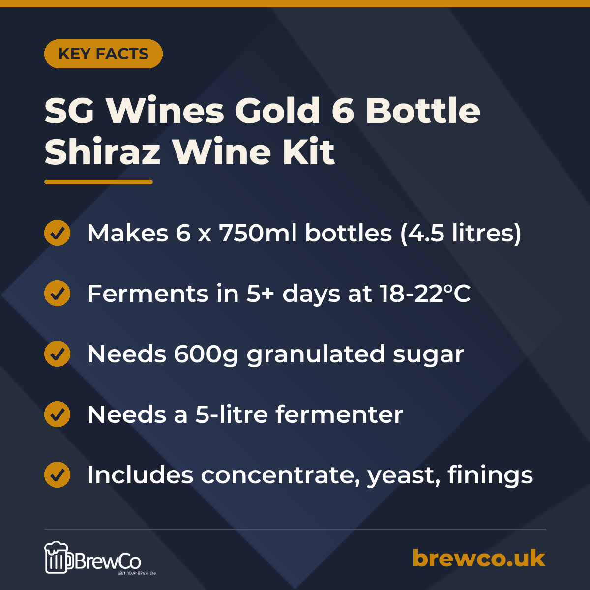 SG Wines Gold 6 Bottle Shiraz Wine Kit – key facts