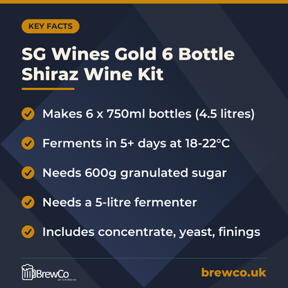 SG Wines Gold 6 Bottle Shiraz Wine Kit – key facts