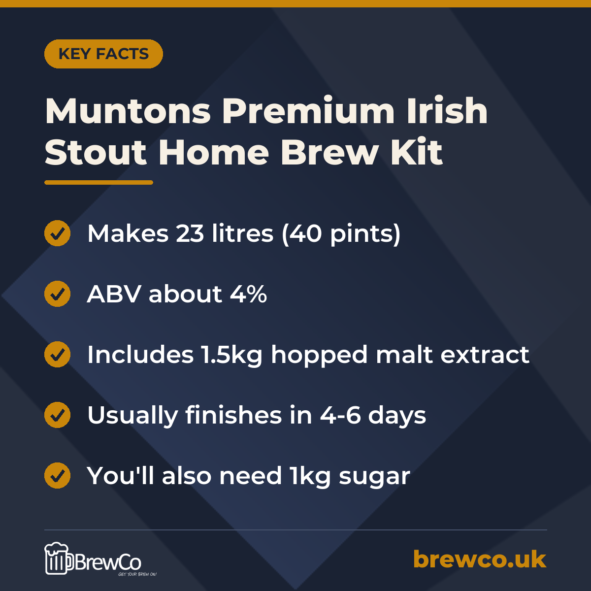 Muntons Premium Irish Stout Home Brew Kit – key facts