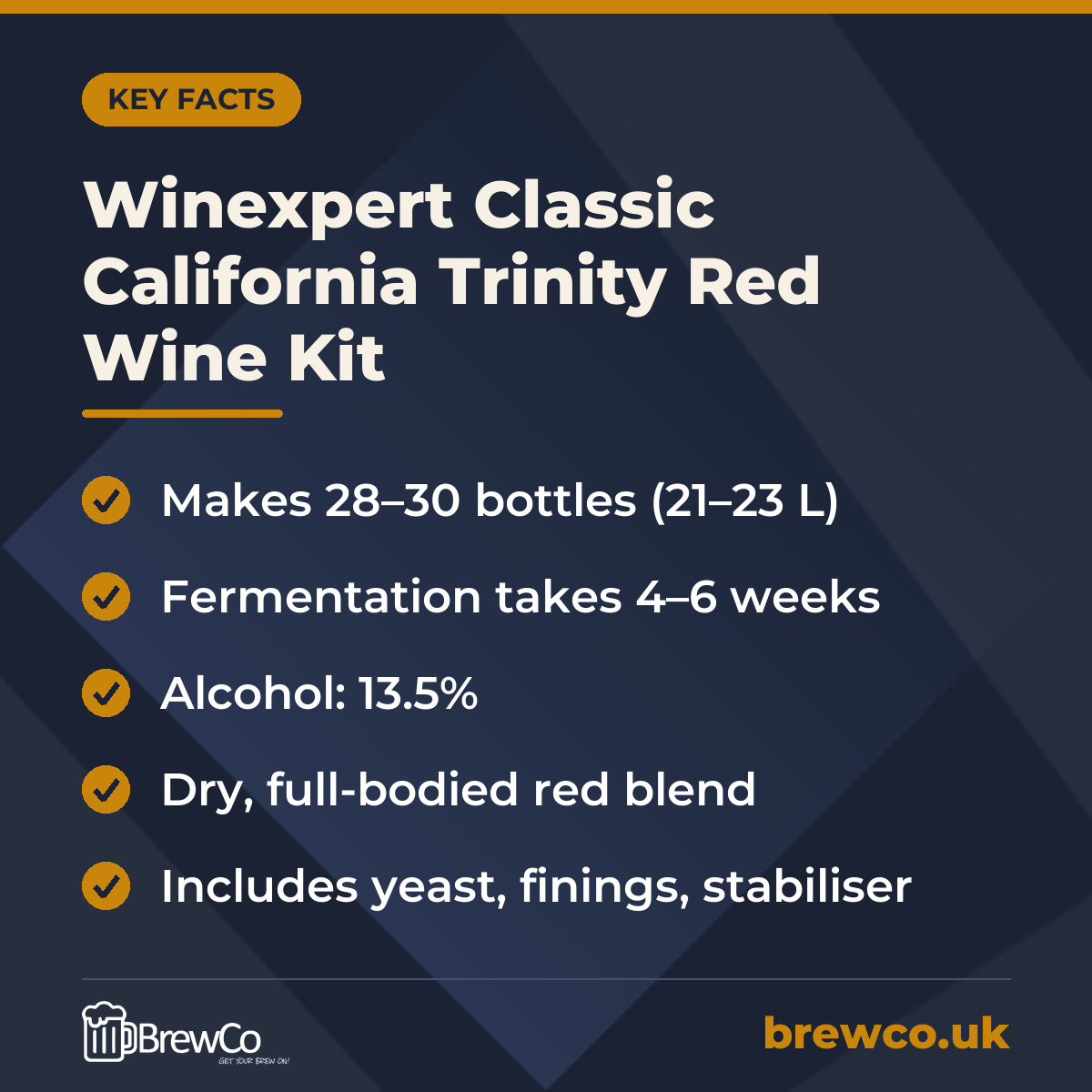 Winexpert Classic California Trinity Red Wine Kit – key facts