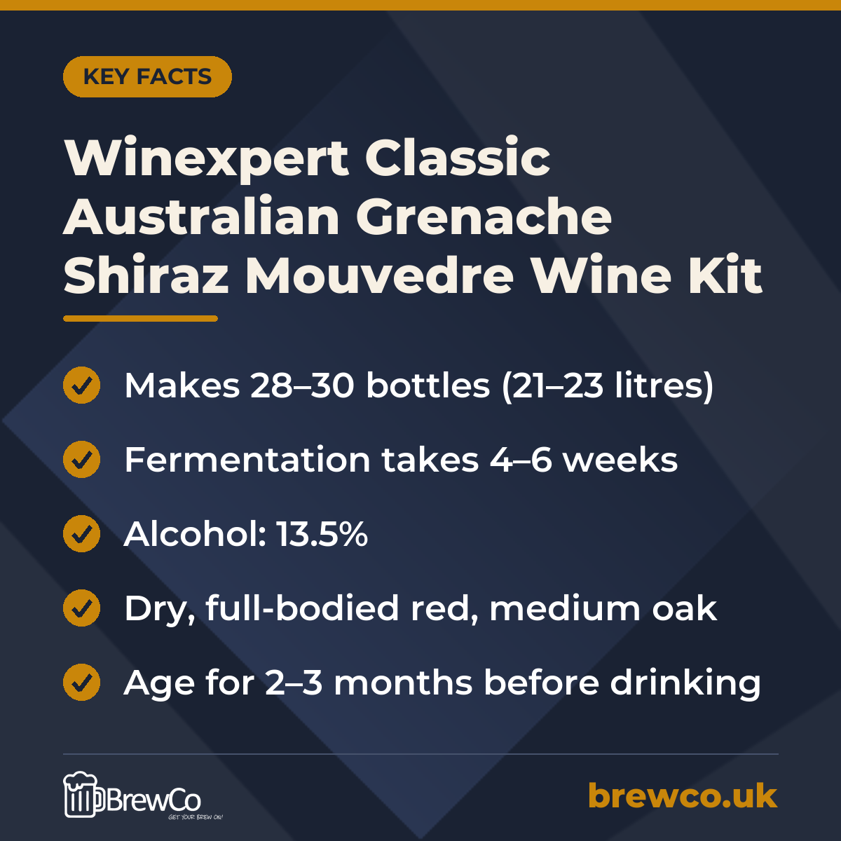 Winexpert Classic Australian Grenache Shiraz Mouvedre Wine Kit – key facts