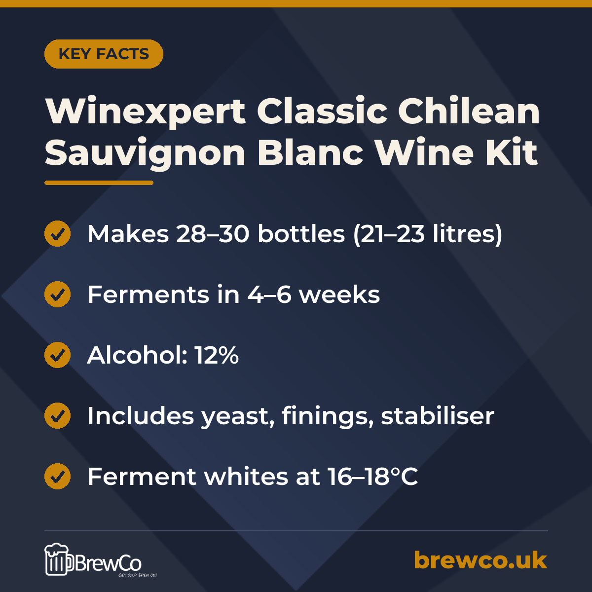 Winexpert Classic Chilean Sauvignon Blanc Wine Kit – key facts