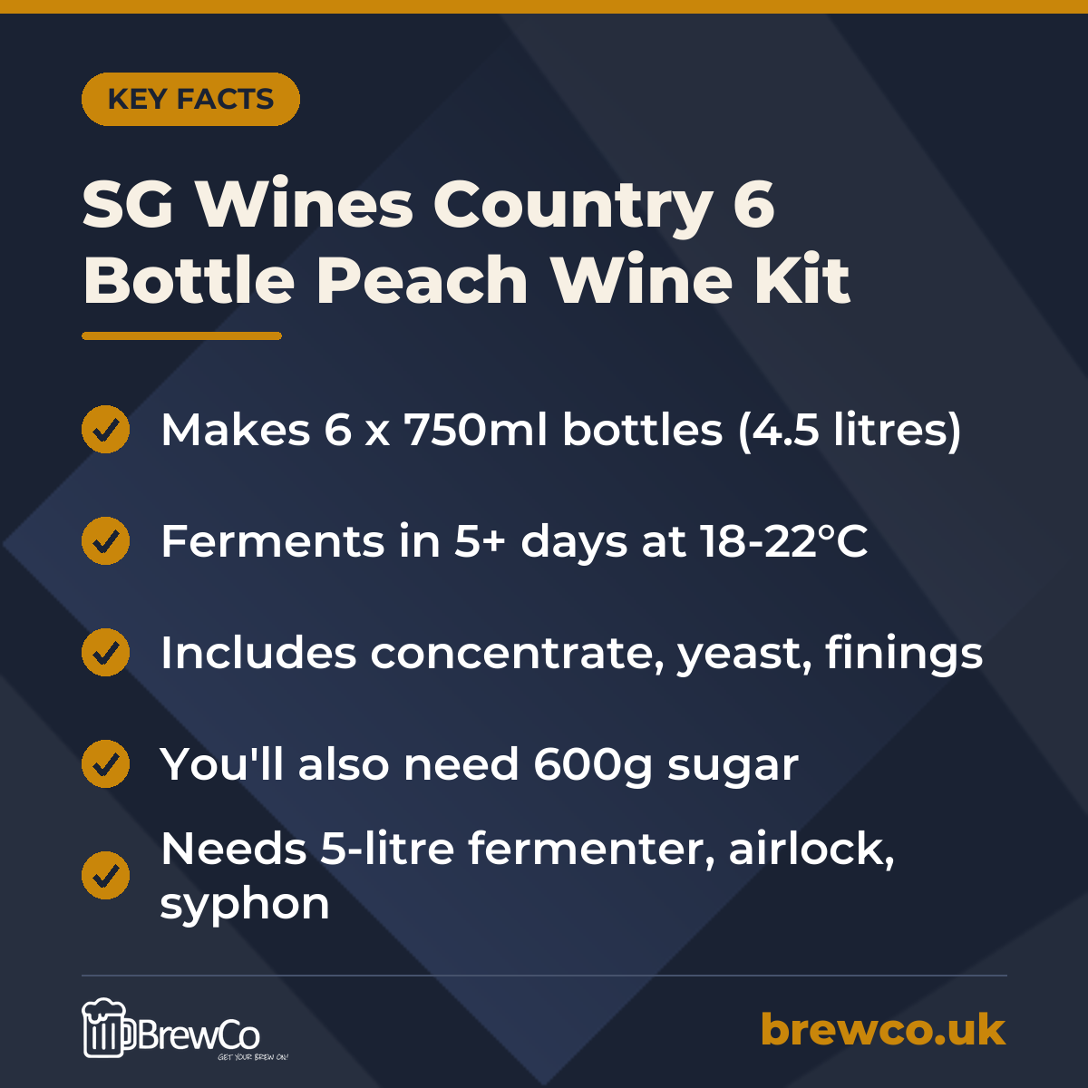 SG Wines Country 6 Bottle Peach Wine Kit – key facts