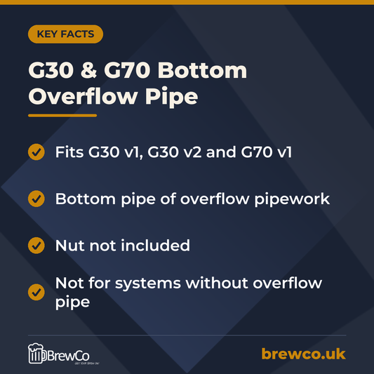 G30 & G70 Bottom Overflow Pipe key facts: fits G30 v1, G30 v2 and G70 v1, bottom pipe of overflow pipework, nut not included