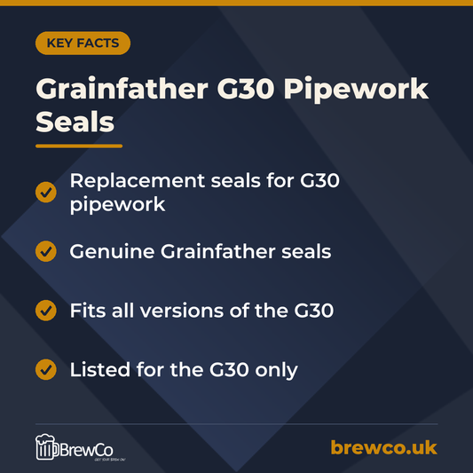 Grainfather G30 Pipework Seals key facts: replacement seals for G30 pipework, genuine Grainfather seals, fits all versions of the G30