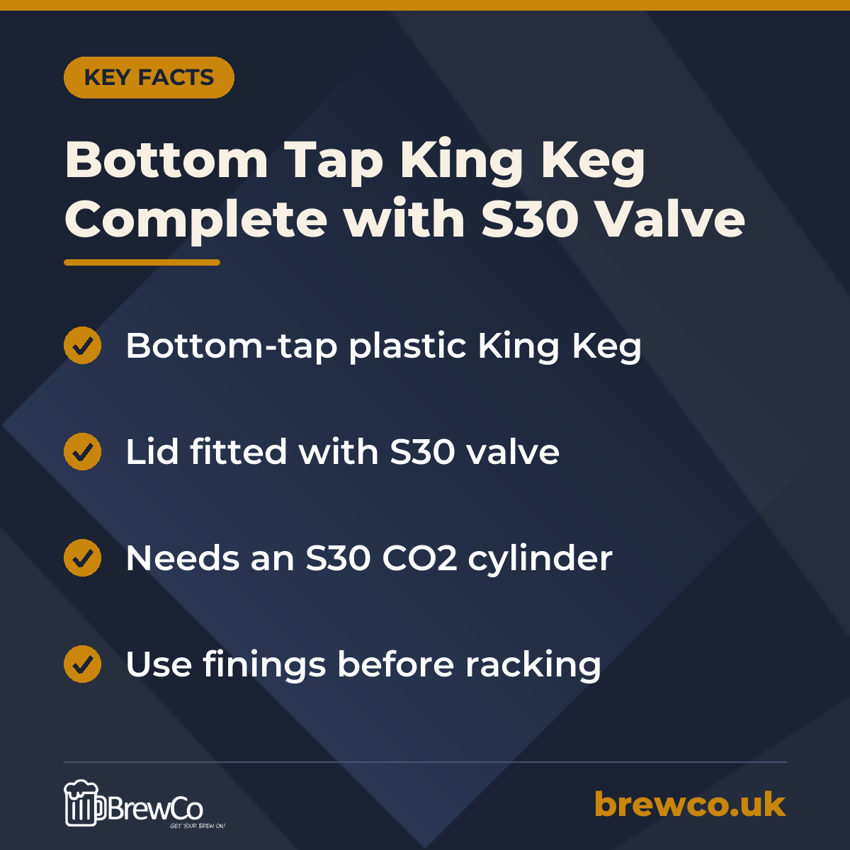 Bottom Tap King Keg Complete with S30 Valve – key facts