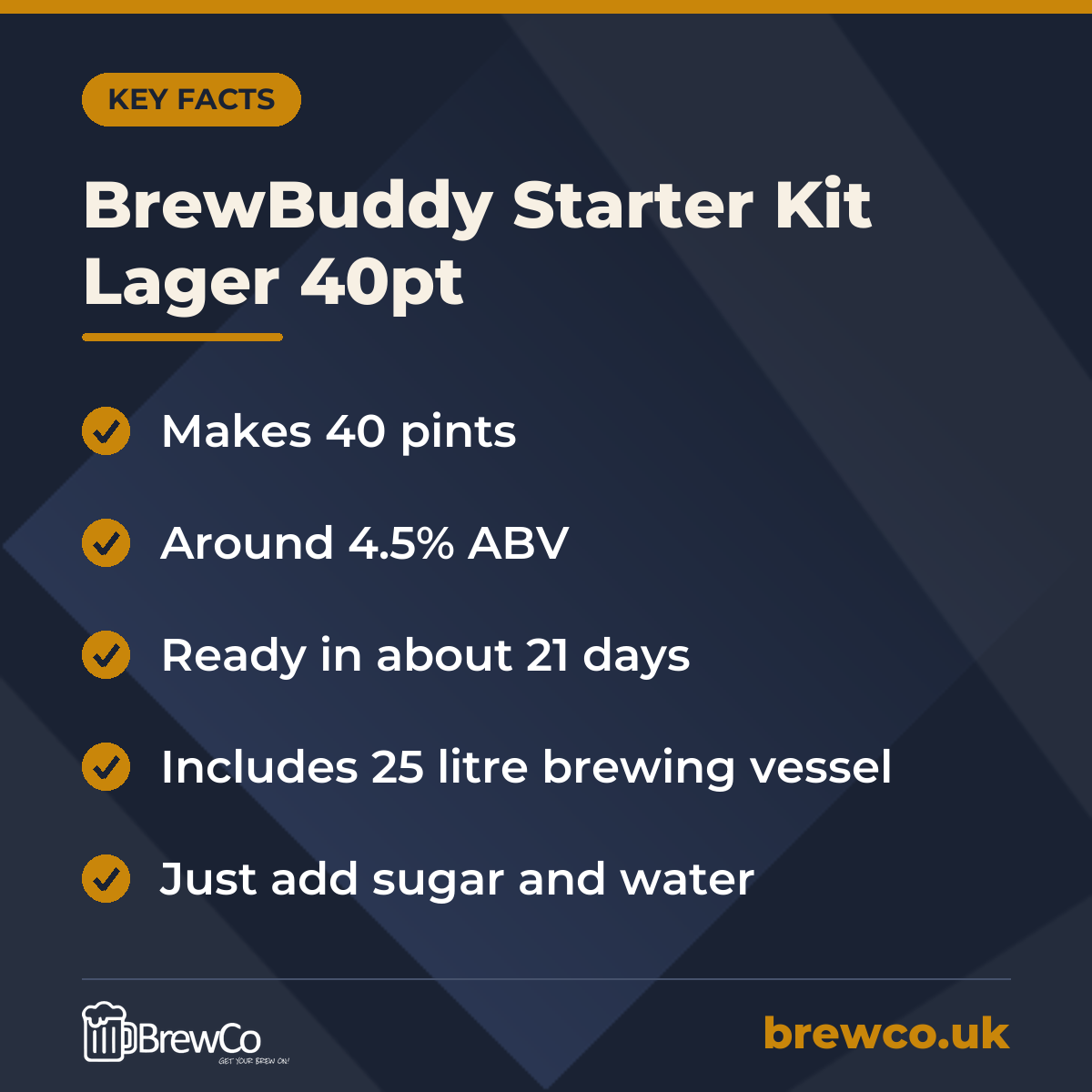 BrewBuddy Starter Kit Lager 40pt – key facts