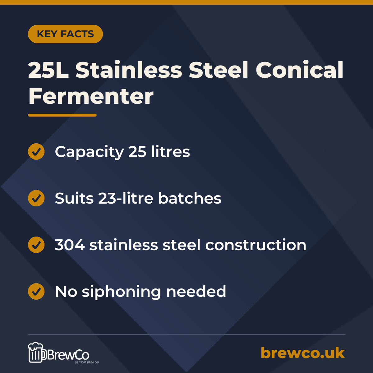 25L Stainless Steel Conical Fermenter – key facts