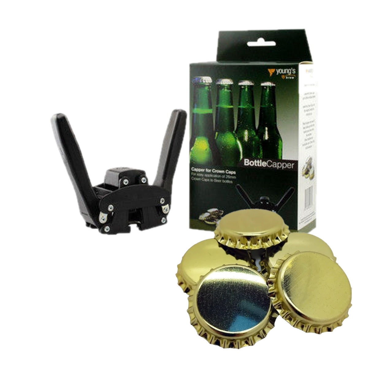 Young's beer capper with crown caps