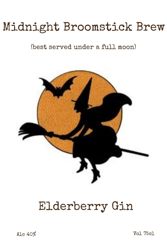 Midnight Broomstick Brew personalised Halloween bottle label example