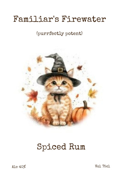 Familiar's Firewater personalised Halloween bottle label example