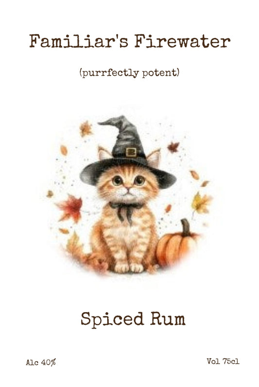 Familiar's Firewater personalised Halloween bottle label example