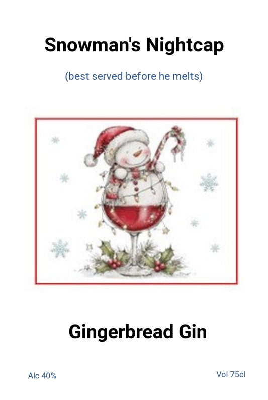 Snowman in a Glass personalised Christmas bottle label - finished example