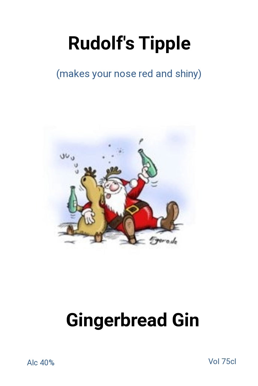 Santa and Rudolf personalised Christmas bottle label - finished example