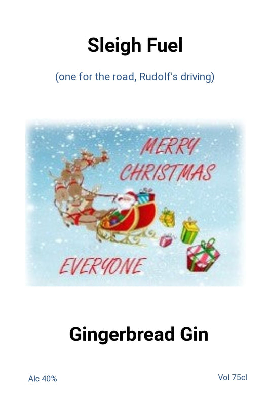 Santa's Sleigh personalised Christmas bottle label - finished example